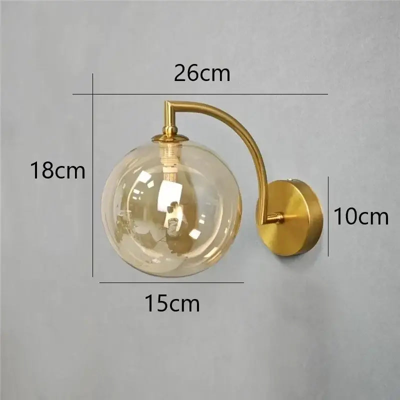 Minimalist gold glass ball wall sconce for bedroom