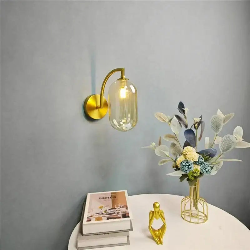 Minimalist gold glass ball wall sconce for bedroom