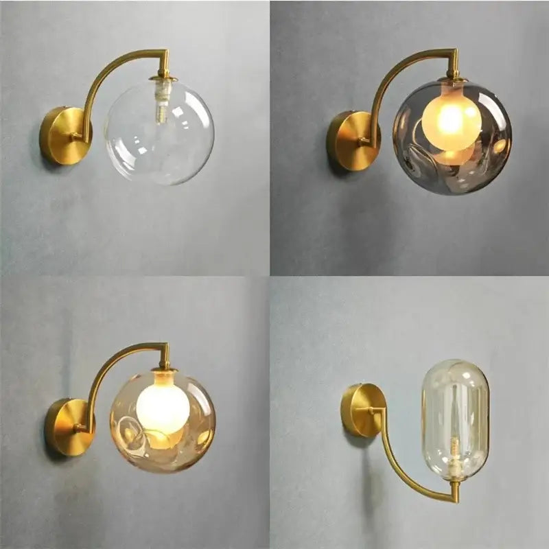 Minimalist gold glass ball wall sconce for bedroom