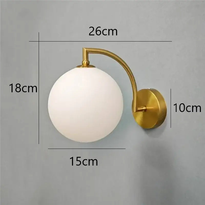 Minimalist gold glass ball wall sconce for bedroom