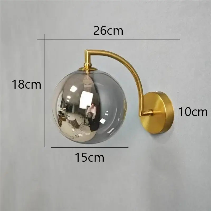 Minimalist gold glass ball wall sconce for bedroom