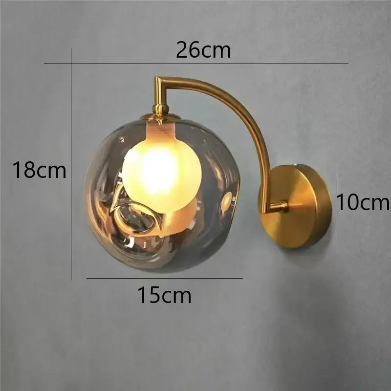 Minimalist gold glass ball wall sconce for bedroom