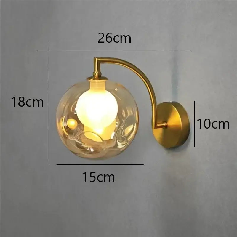 Minimalist gold glass ball wall sconce for bedroom
