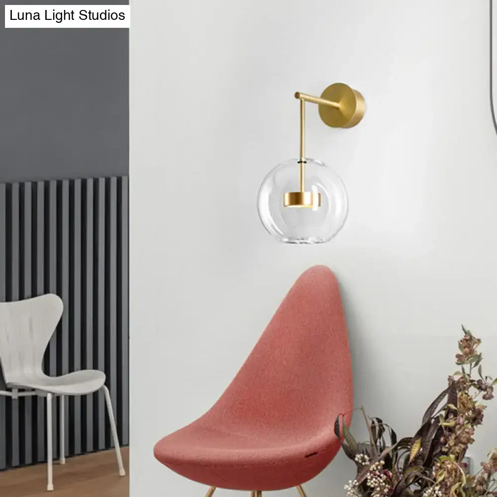 Minimalist gold glass globe wall hanging light bedroom sconce