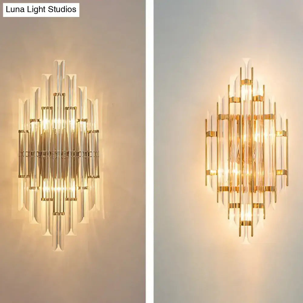 Minimalist gold k9 crystal wall sconce light living room rhombus