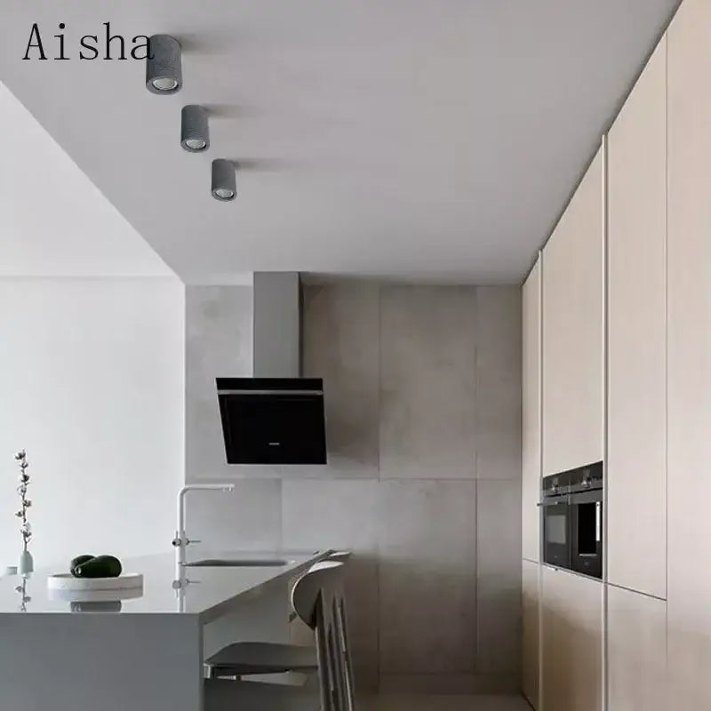 Minimalist gray cement led round downlight living room ceiling light