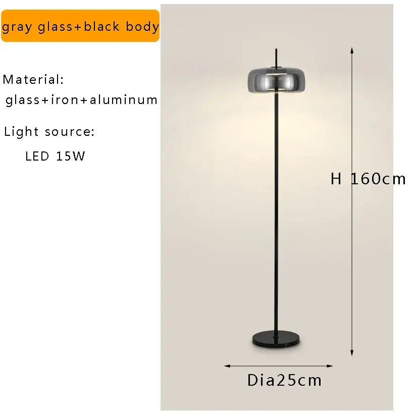 Minimalist gray glass floor lamp for living room