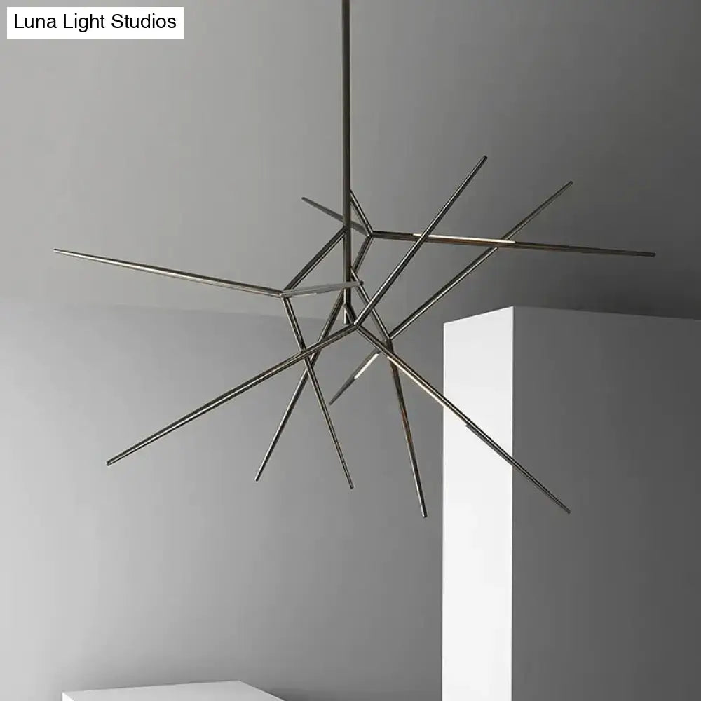 Minimalist led pearl black & gold starburst chandelier dining room