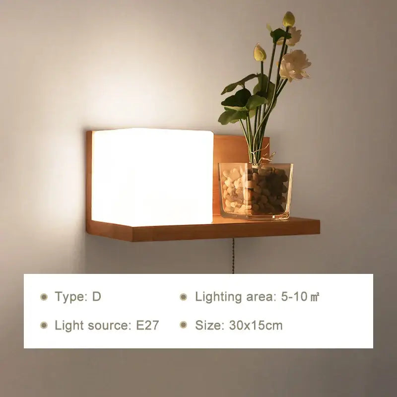 Minimalist led wooden wall lamps for bedroom with pull chain switch