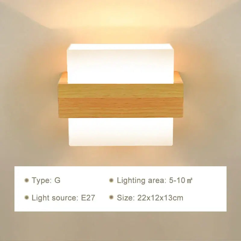 Minimalist led wooden wall lamps for bedroom with pull chain switch