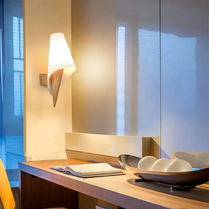 Minimalist led wooden wall lamps for bedroom with pull chain switch