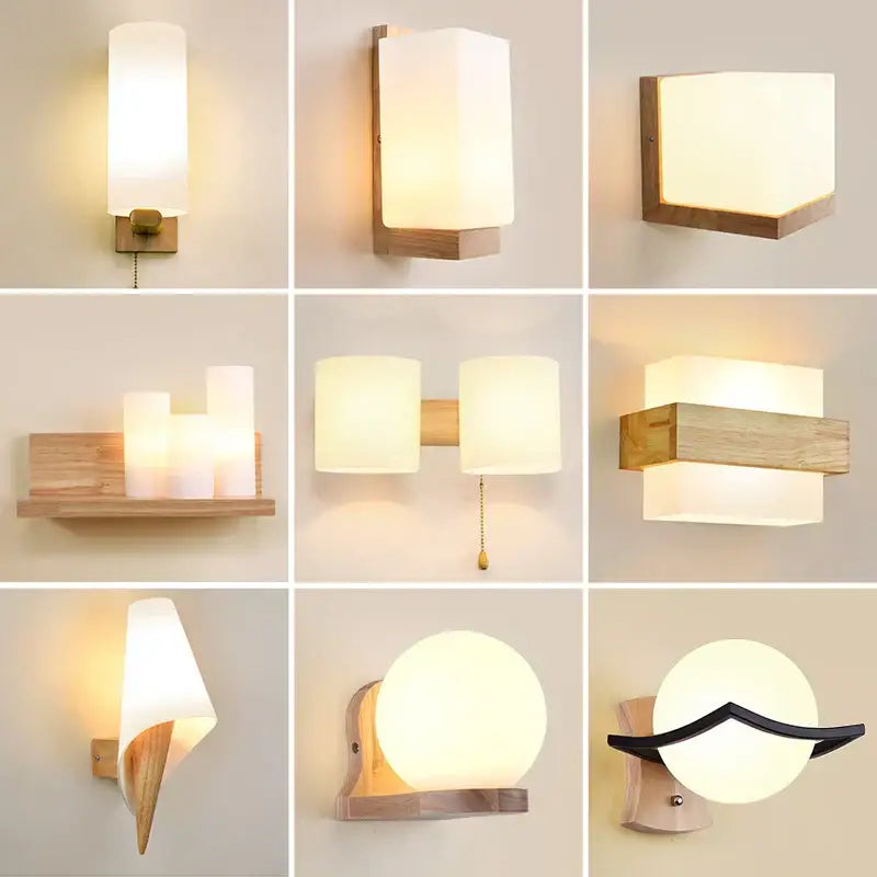 Minimalist led wooden wall lamps for bedroom with pull chain switch