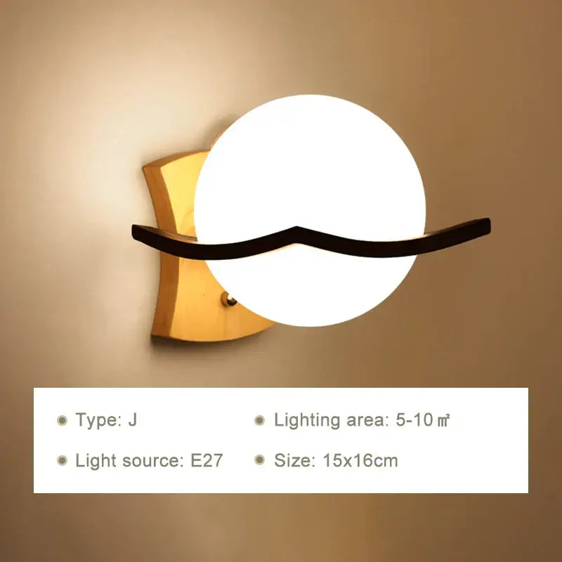 Minimalist led wooden wall lamps for bedroom with pull chain switch