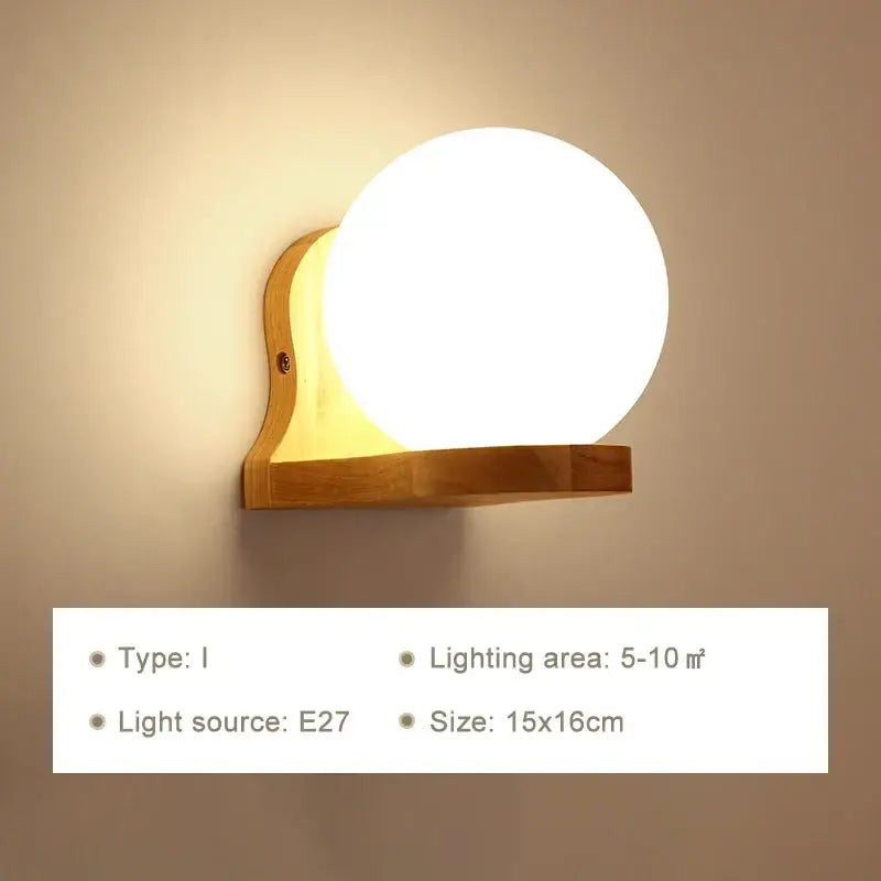 Minimalist led wooden wall lamps for bedroom with pull chain switch