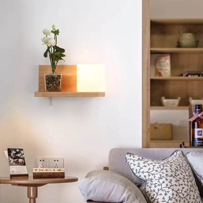 Minimalist led wooden wall lamps for bedroom with pull chain switch