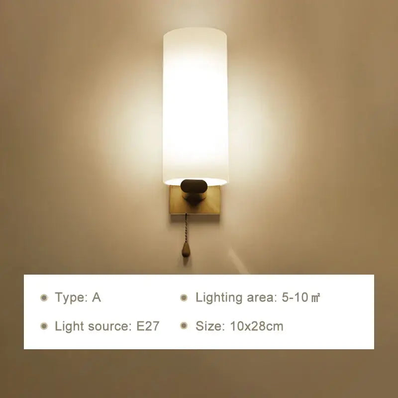 Minimalist led wooden wall lamps for bedroom with pull chain switch