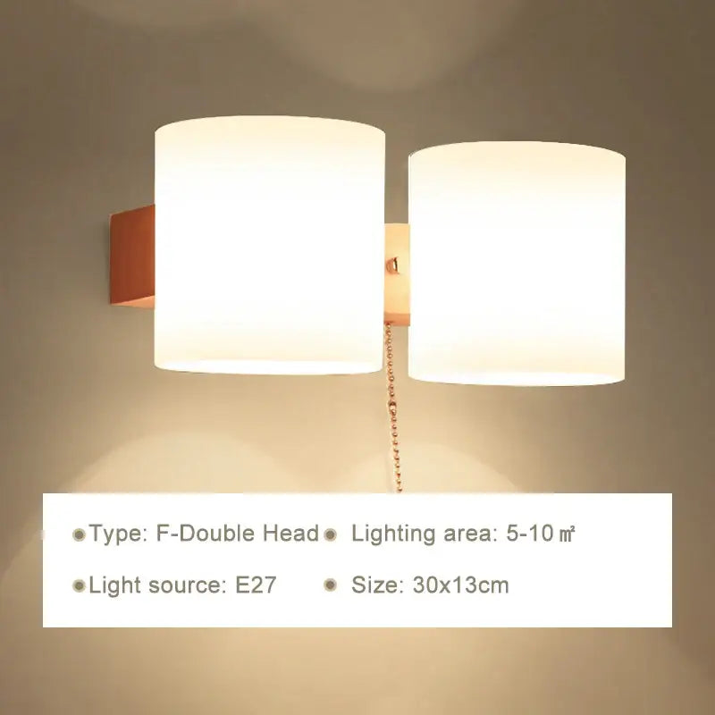 Minimalist led wooden wall lamps for bedroom with pull chain switch