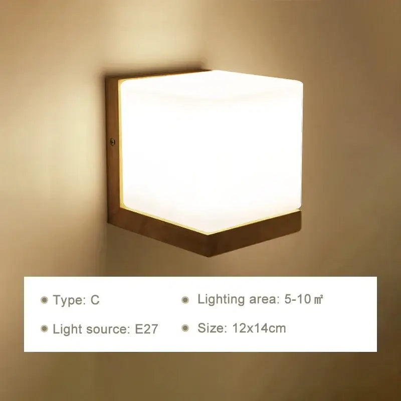 Minimalist led wooden wall lamps for bedroom with pull chain switch