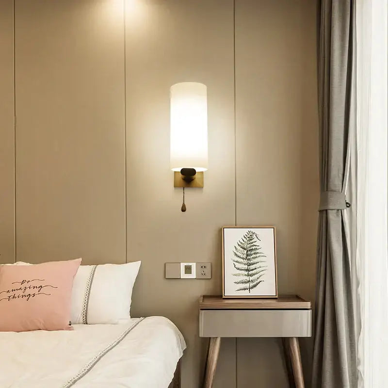 Minimalist led wooden wall lamps for bedroom with pull chain switch