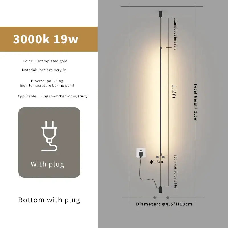 Minimalist matte black bedside pendant light straight strip bedroom