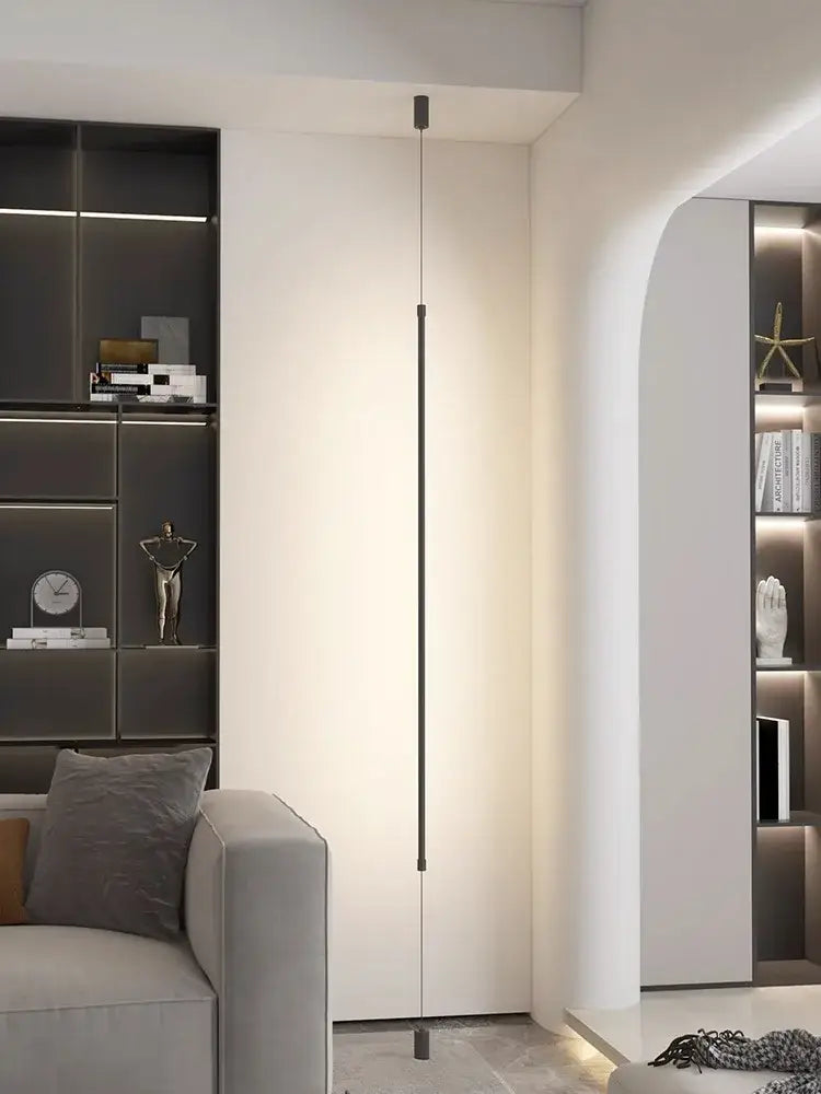 Minimalist matte black cylindrical pendant light strip bedroom
