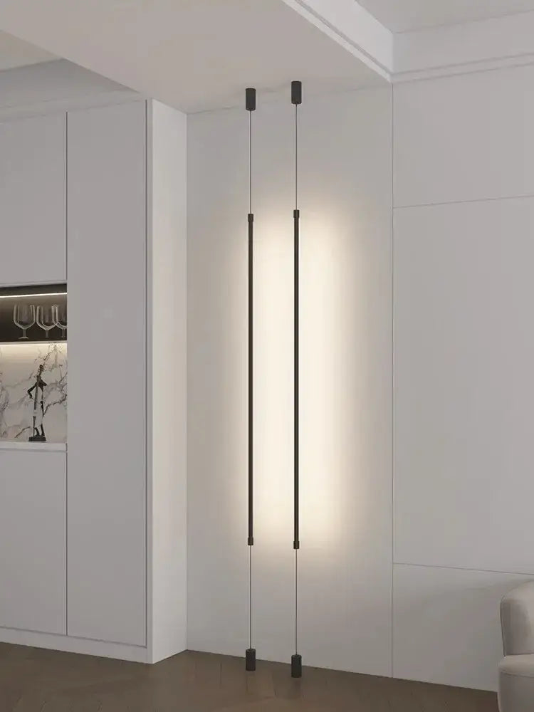 Minimalist matte black cylindrical pendant light strip bedroom