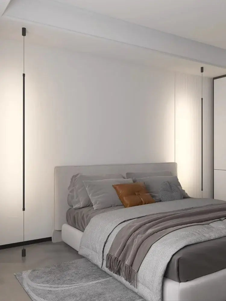 Minimalist matte black cylindrical pendant light strip bedroom