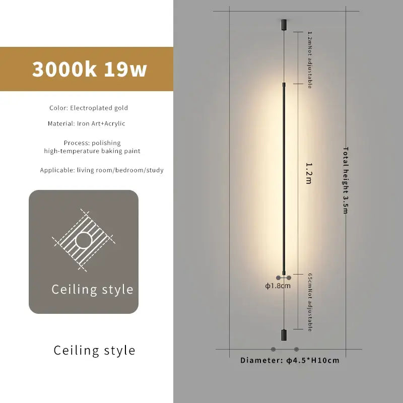 Minimalist matte black cylindrical pendant light strip bedroom