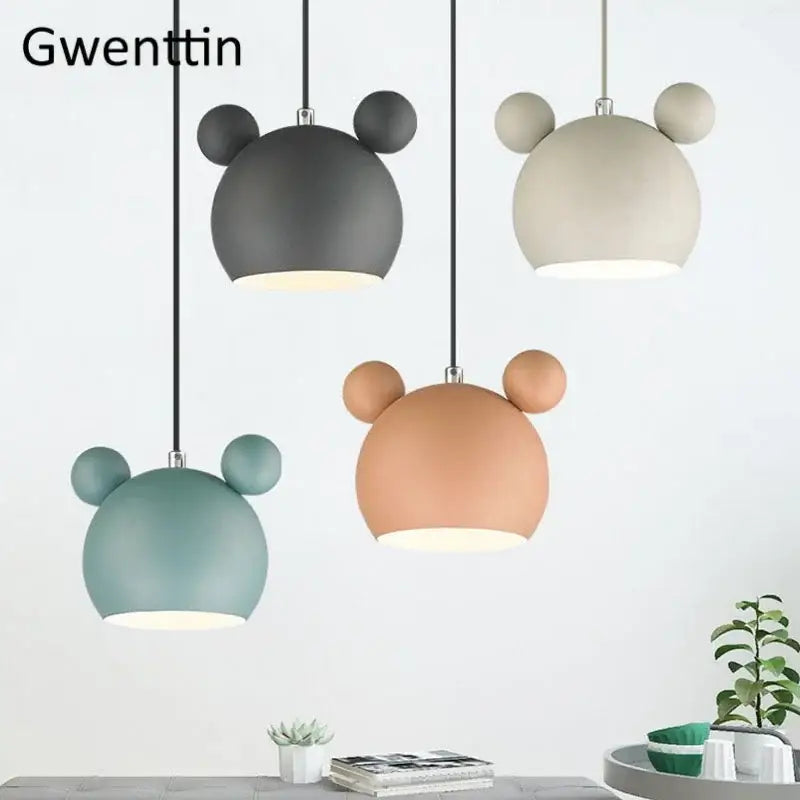 Minimalist matte cartoon mouse pendant light bedroom led lamp