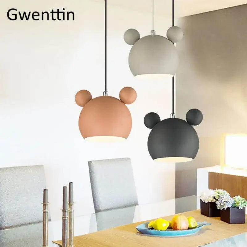 Minimalist matte cartoon mouse pendant light bedroom led lamp