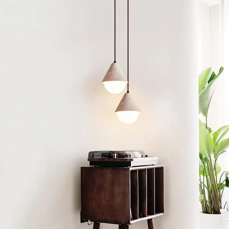 Minimalist off white creative stone led pendant light dining room