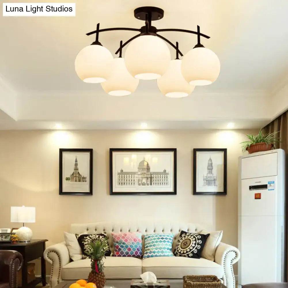 Minimalist opal glass black chandelier living room light