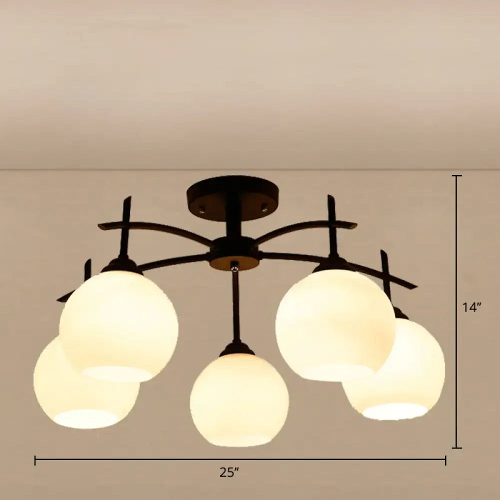 Minimalist opal glass black chandelier living room light
