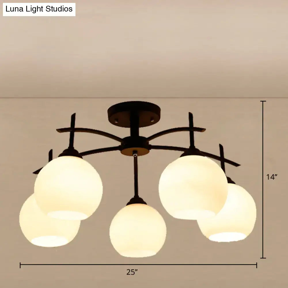 Minimalist opal glass black chandelier living room light