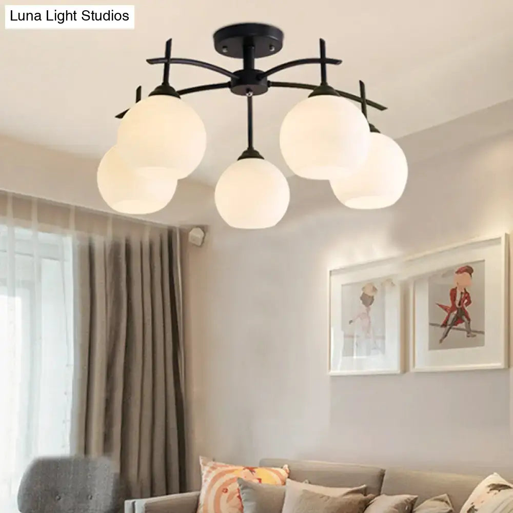 Minimalist opal glass black chandelier living room light
