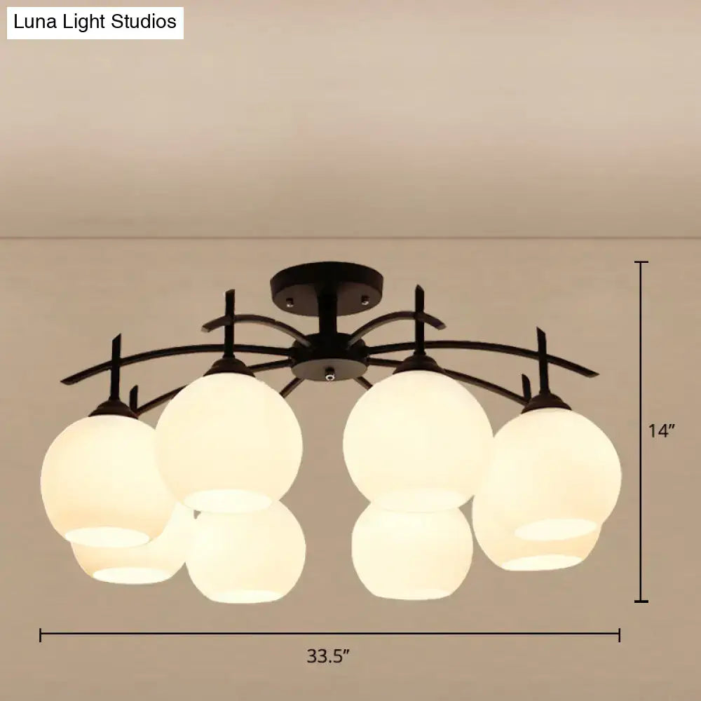 Minimalist opal glass black chandelier living room light