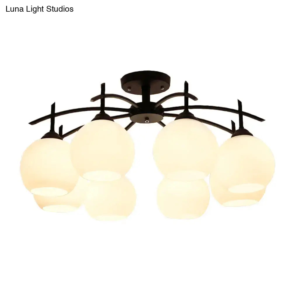 Minimalist opal glass black chandelier living room light