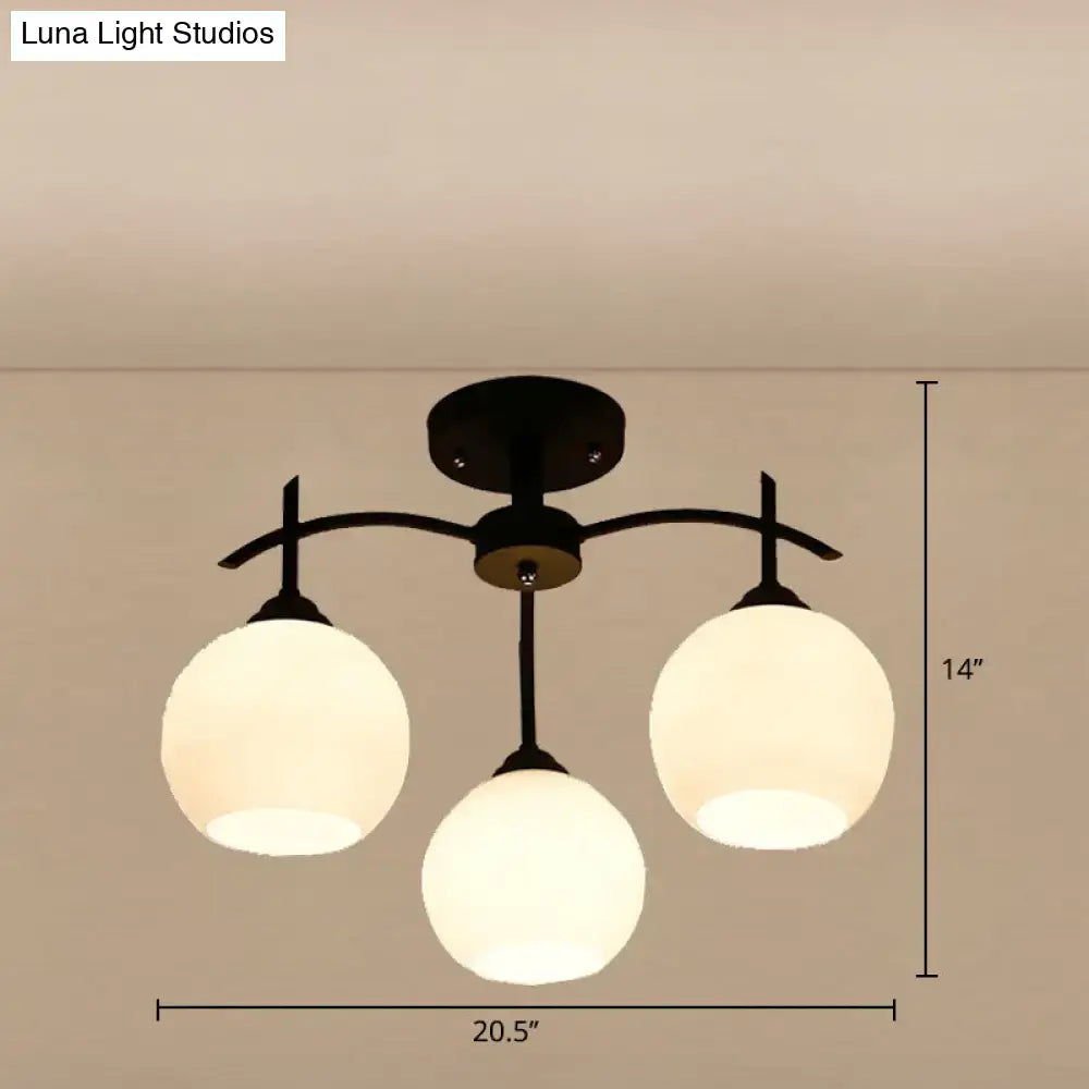 Minimalist opal glass black chandelier living room light