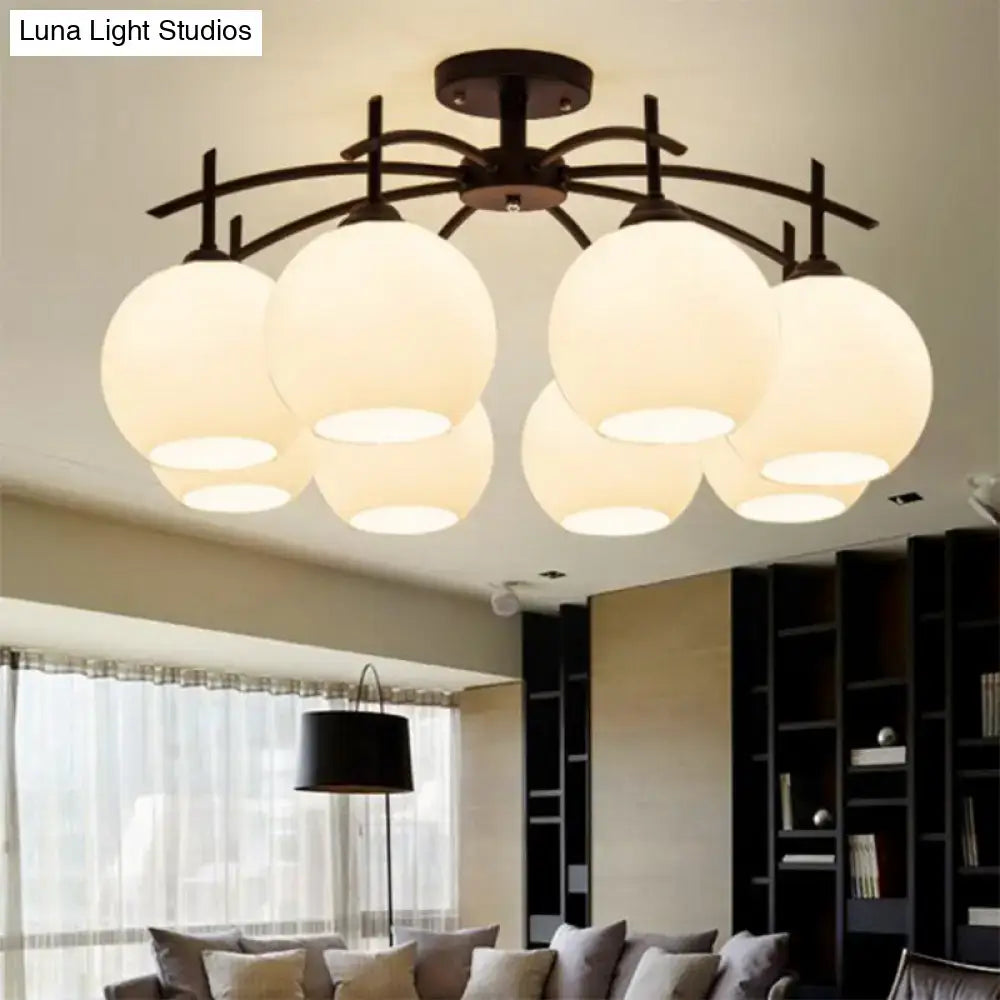 Minimalist opal glass black chandelier living room light