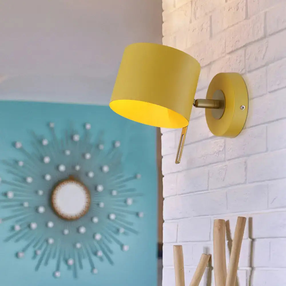 Minimalist pink and brass cylinder wall sconce – corridor light