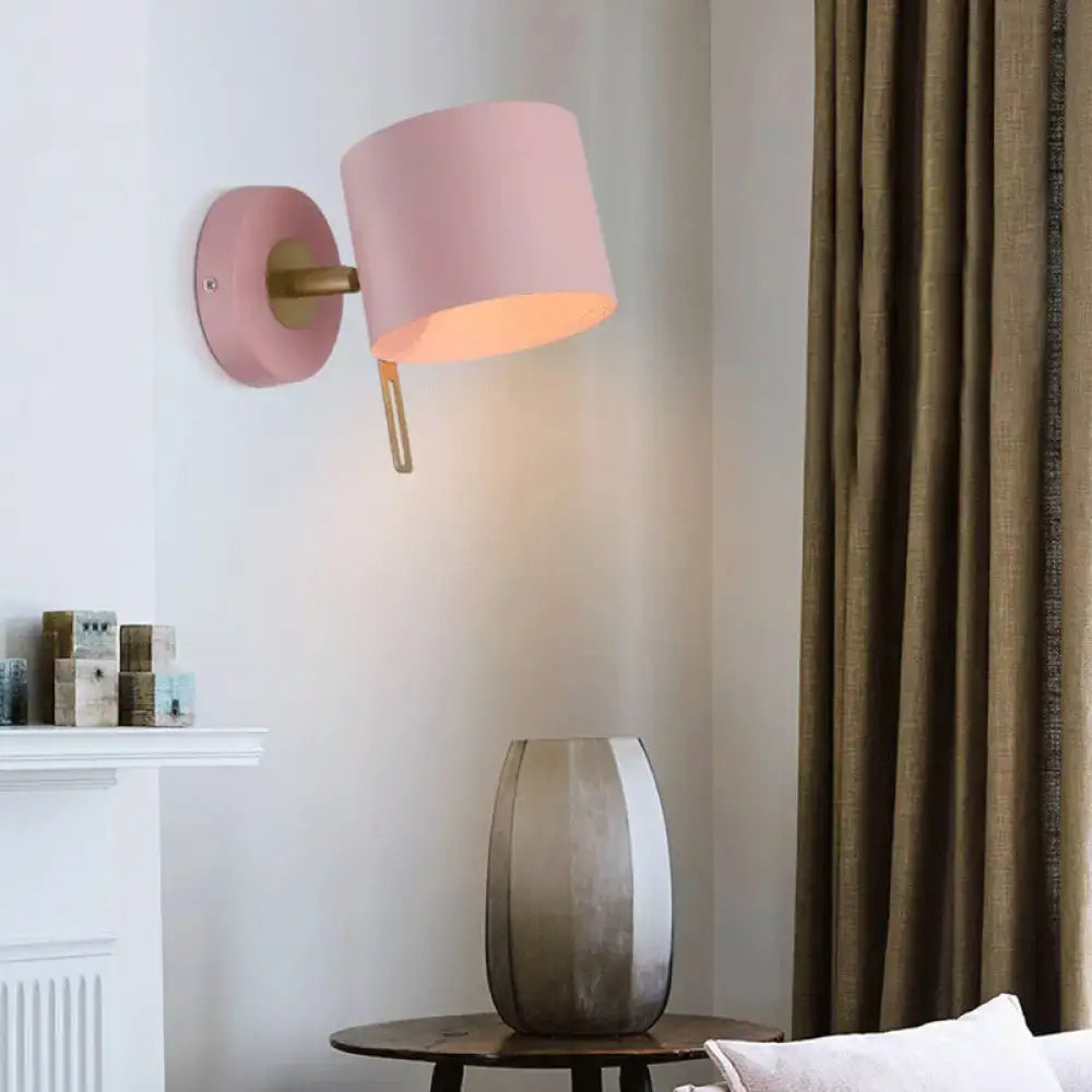Minimalist pink and brass cylinder wall sconce – corridor light