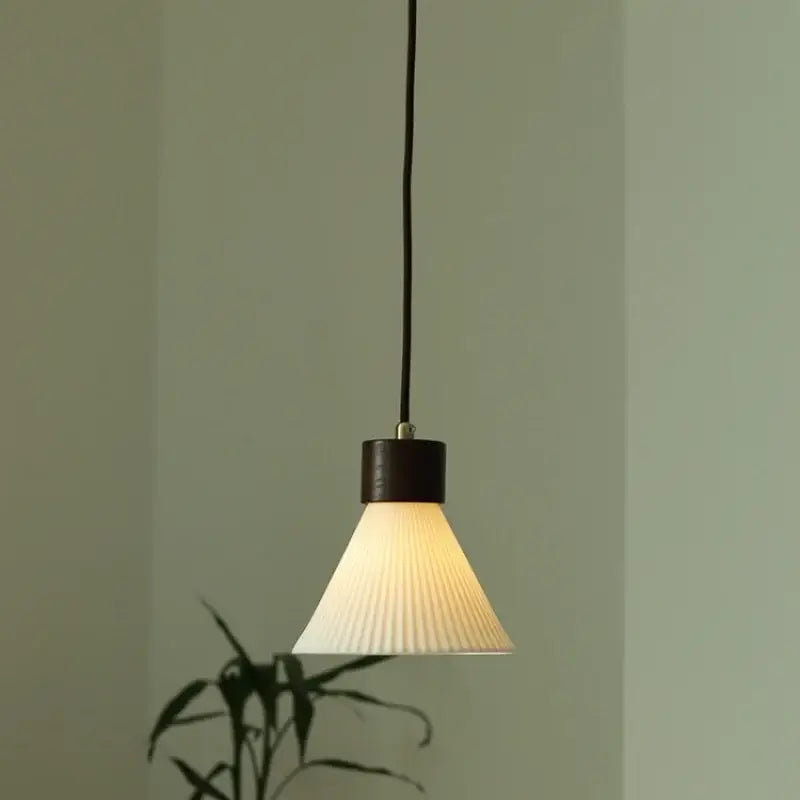 Minimalist pleated glass and wood pendant light fixture kitchen