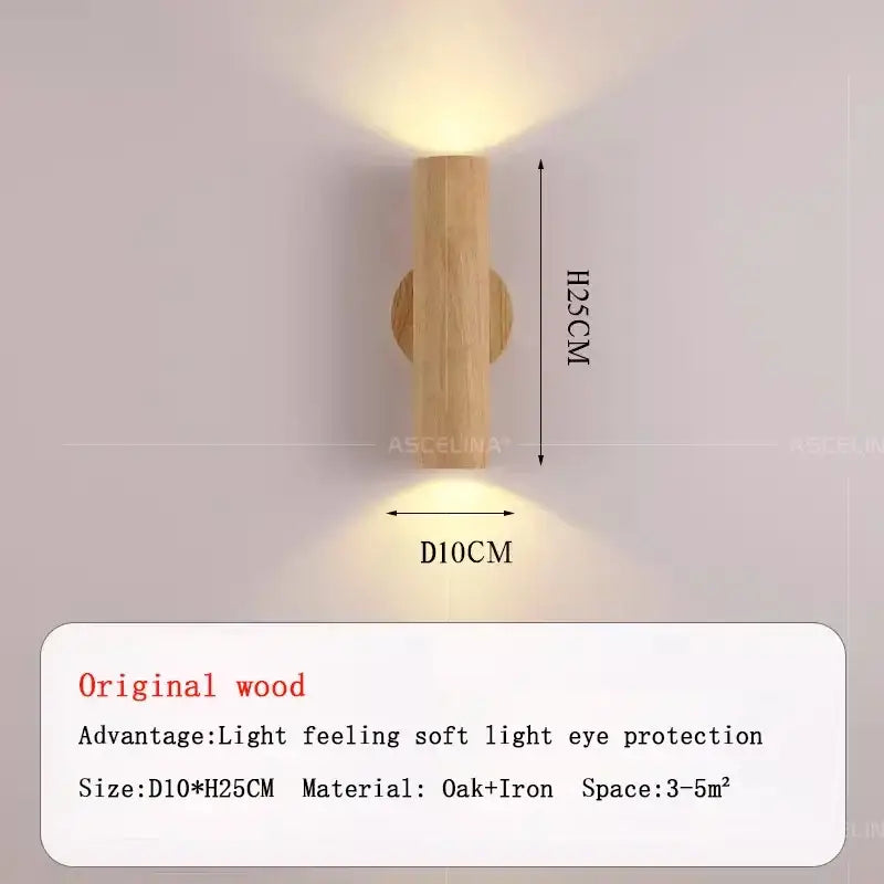 Minimalist walnut & natural led wood wall lamp for bedroom