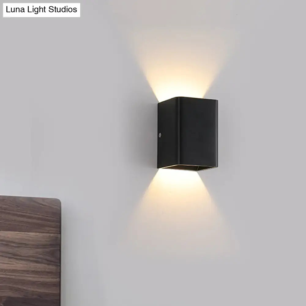 Minimalist white and brass wall lamp bedroom cube shade sconce