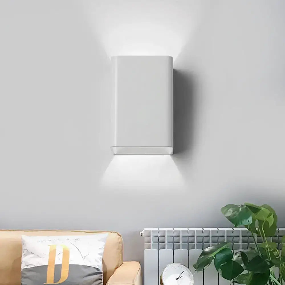 Minimalist white and brass wall lamp bedroom cube shade sconce
