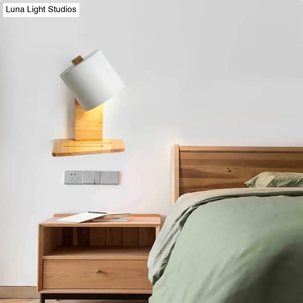 Minimalist white and green nordic wood wall sconce bedroom light