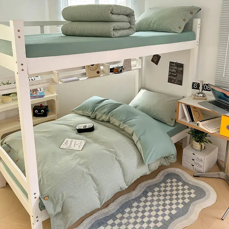 Minimalist white buttoned washed cotton bedding set bedroom duvet