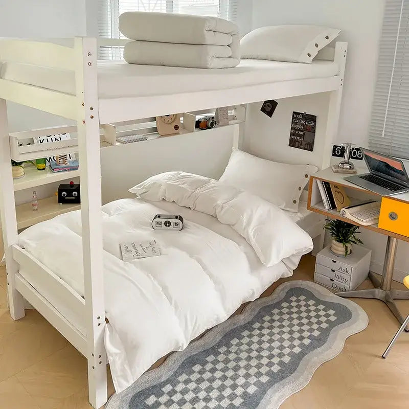 Minimalist white buttoned washed cotton bedding set bedroom duvet