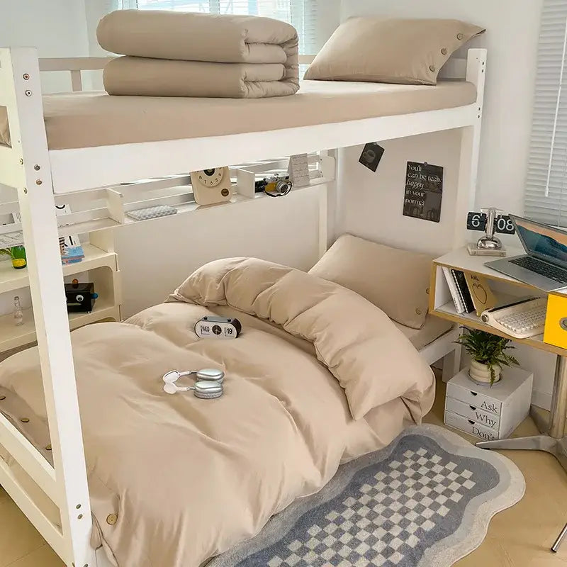 Minimalist white buttoned washed cotton bedding set bedroom duvet