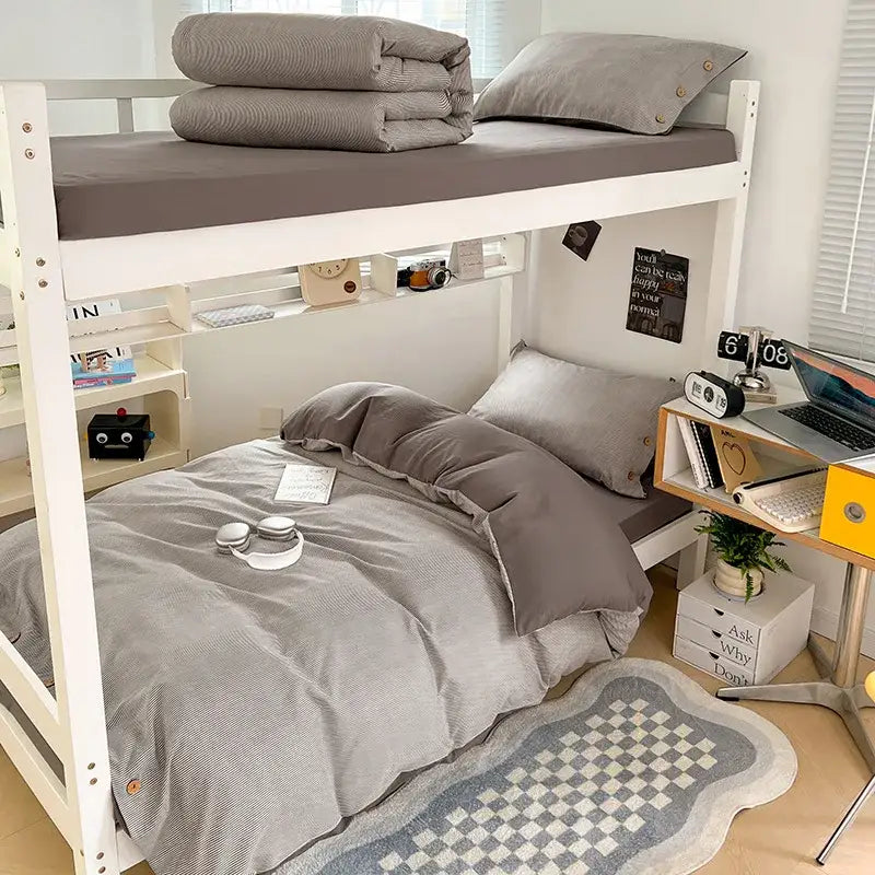 Minimalist white buttoned washed cotton bedding set bedroom duvet